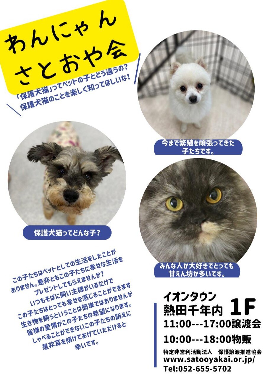 譲渡会のお知らせ｜イベント｜イオンタウン熱田千年