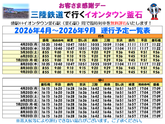 三陸鉄道で行くイオンタウン釜石！