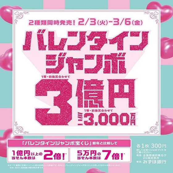 バレンタインジャンボ宝くじ発売！