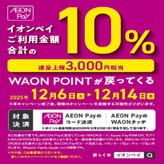AEONPayのご利用でWAONポイントが戻ってくる！