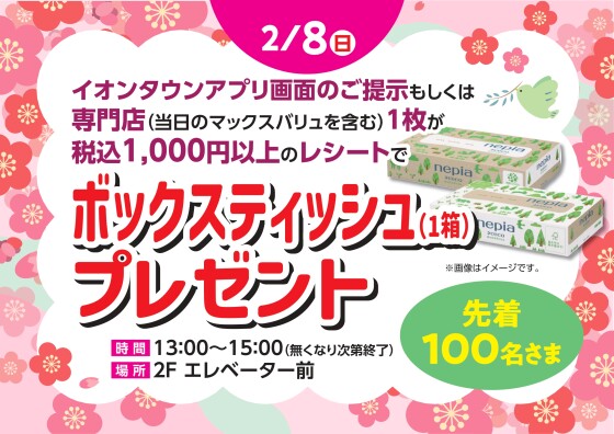 ボックスティッシュ（1箱）プレゼント