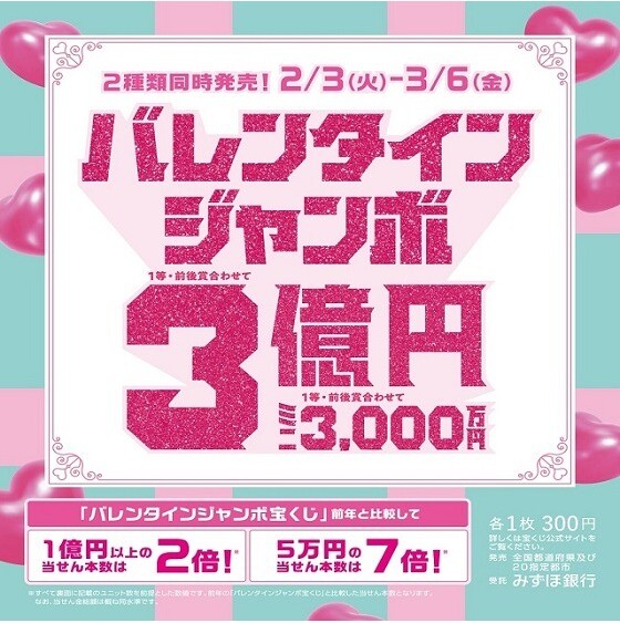 バレンタインジャンボ宝くじ発売！