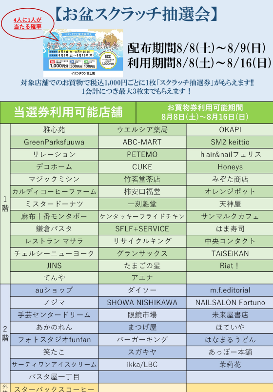 お盆スクラッチ抽選会