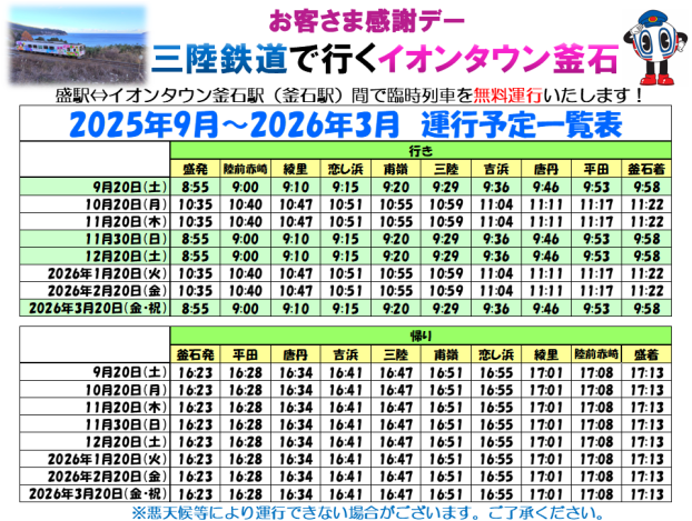 三陸鉄道で行くイオンタウン釜石！