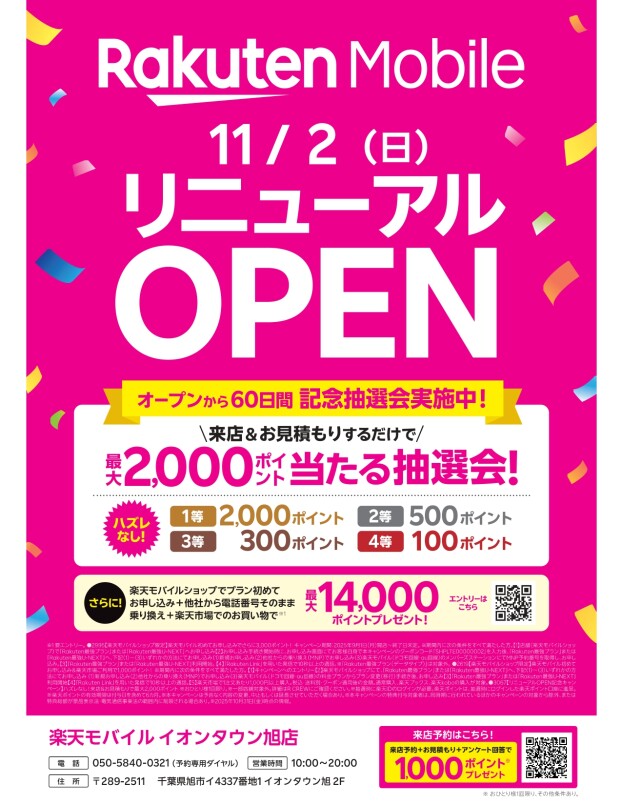 リニューアルオープン記念抽選会のお知らせ