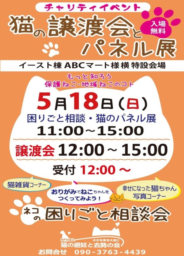 5/18(日) 猫の譲渡会とパネル展
