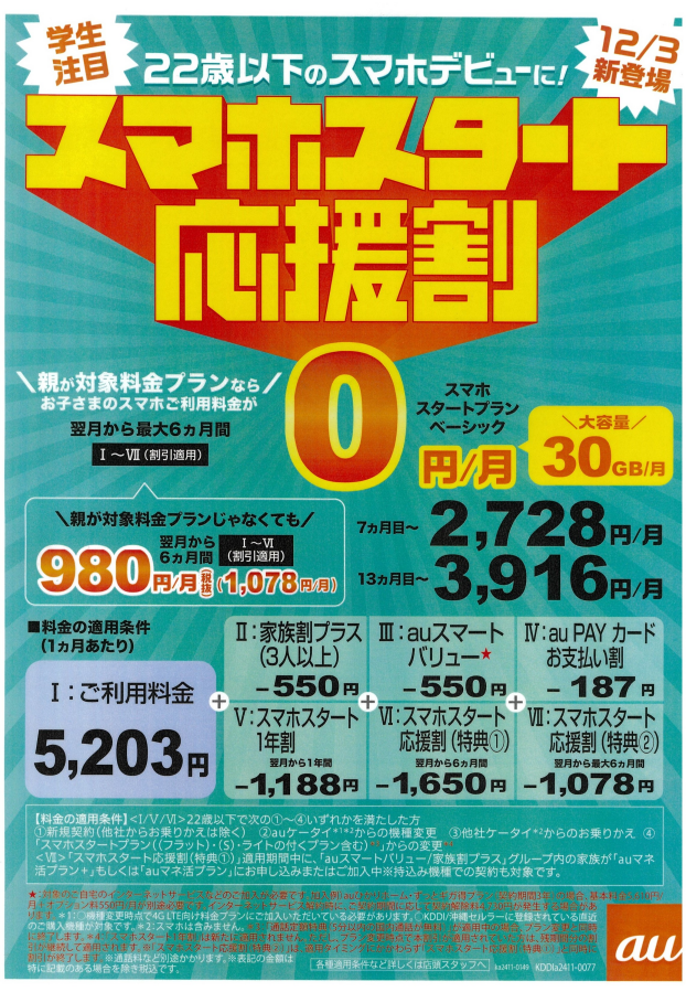 【au】スマホスタート応援割