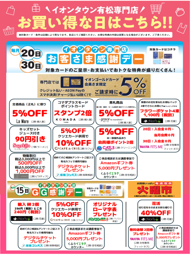 イオンタウン有松　得意日特典一覧