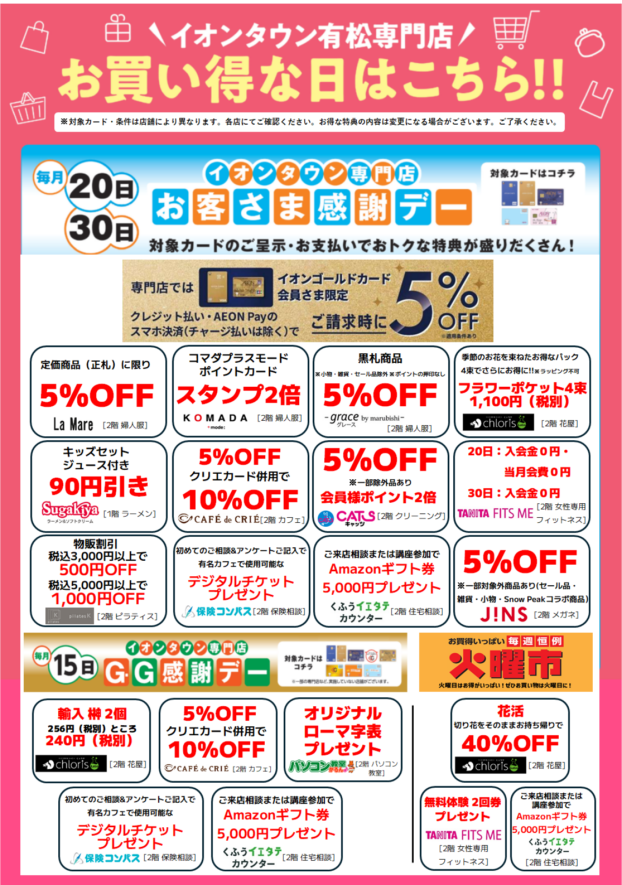 イオンタウン有松　得意日特典一覧