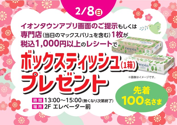 ボックスティッシュ（1箱）プレゼント