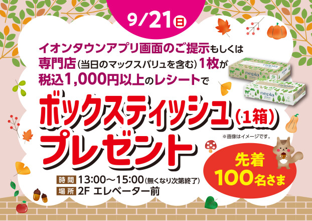 ボックスティッシュ（1箱）プレゼント