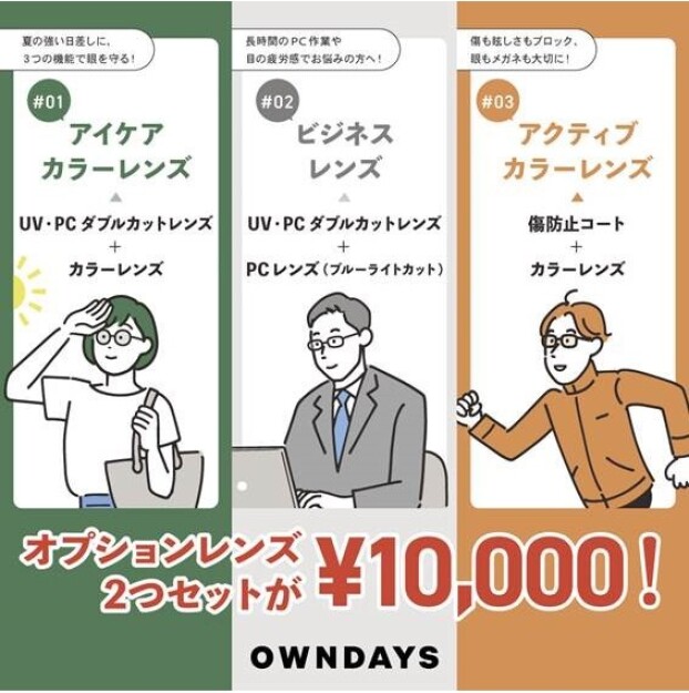 【OWNDAYS】おすすめオプションレンズ２セット 　キャンペーンスタート！