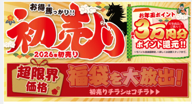 【衝撃特価をお見逃しなく💫】超限界価格の福袋や最大3万円分還元のお年玉ポイント！お得満載な初売りセール🎉