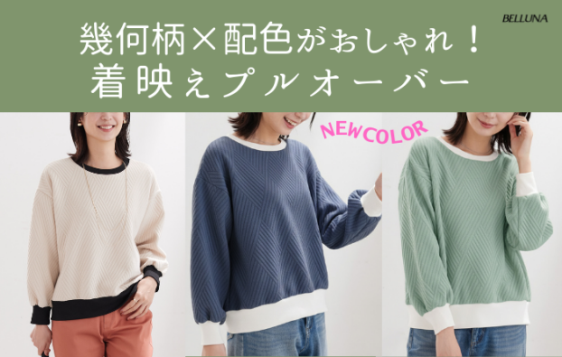 幾何柄ジャカード配色リブプルオーバー