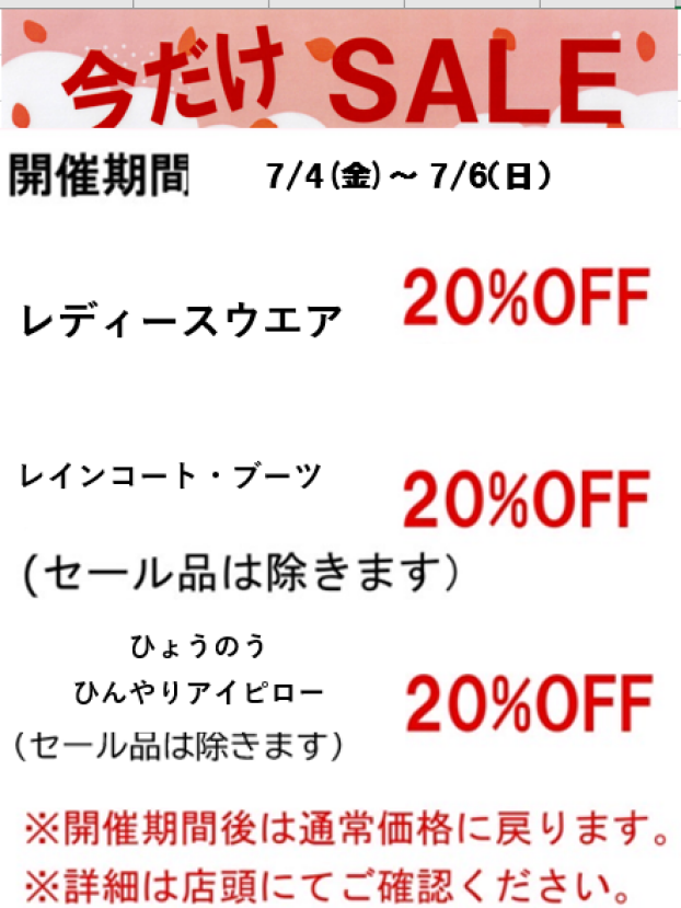 【今週の限定セールのご案内】