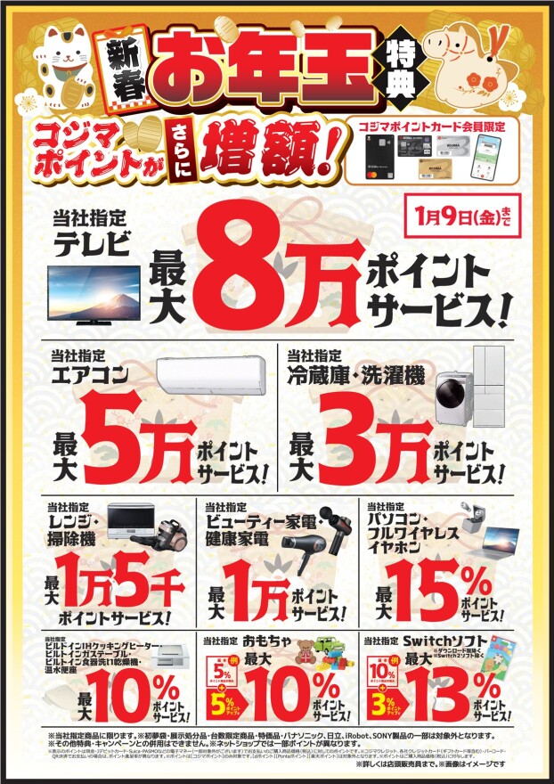 新春！お年玉特典🎍コジマポイントがさらに増額🐎
