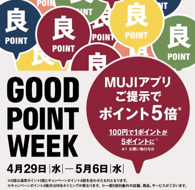 「GOOD POINT WEEK　―MUJIアプリでポイント5倍―」開催のお知らせ