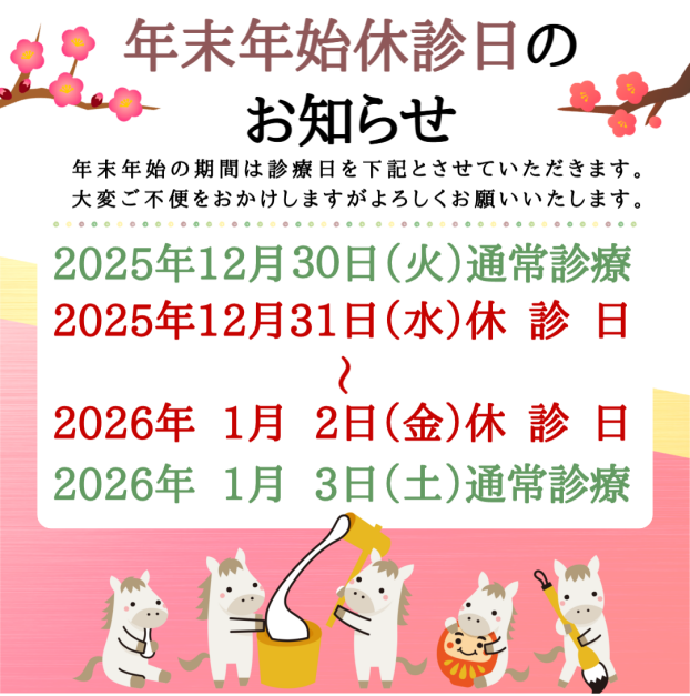 【年末年始休診日のお知らせ】